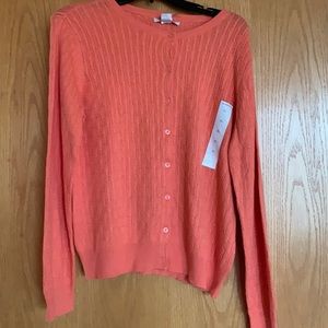Liz Claiborne cable  cardigan sweater.  Size XL.   Color a melon hue.